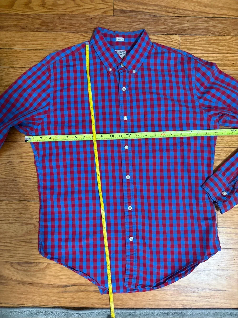 J. Crew Slim Fit Red Blue Gingham  Plaid Button Down Shirt Men’s Quality Woven L